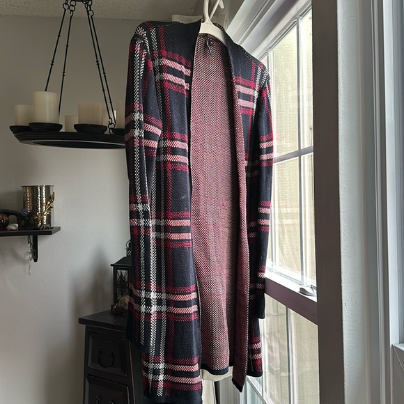 Long Red Black White Open Cardigan - Picture 1 of 4